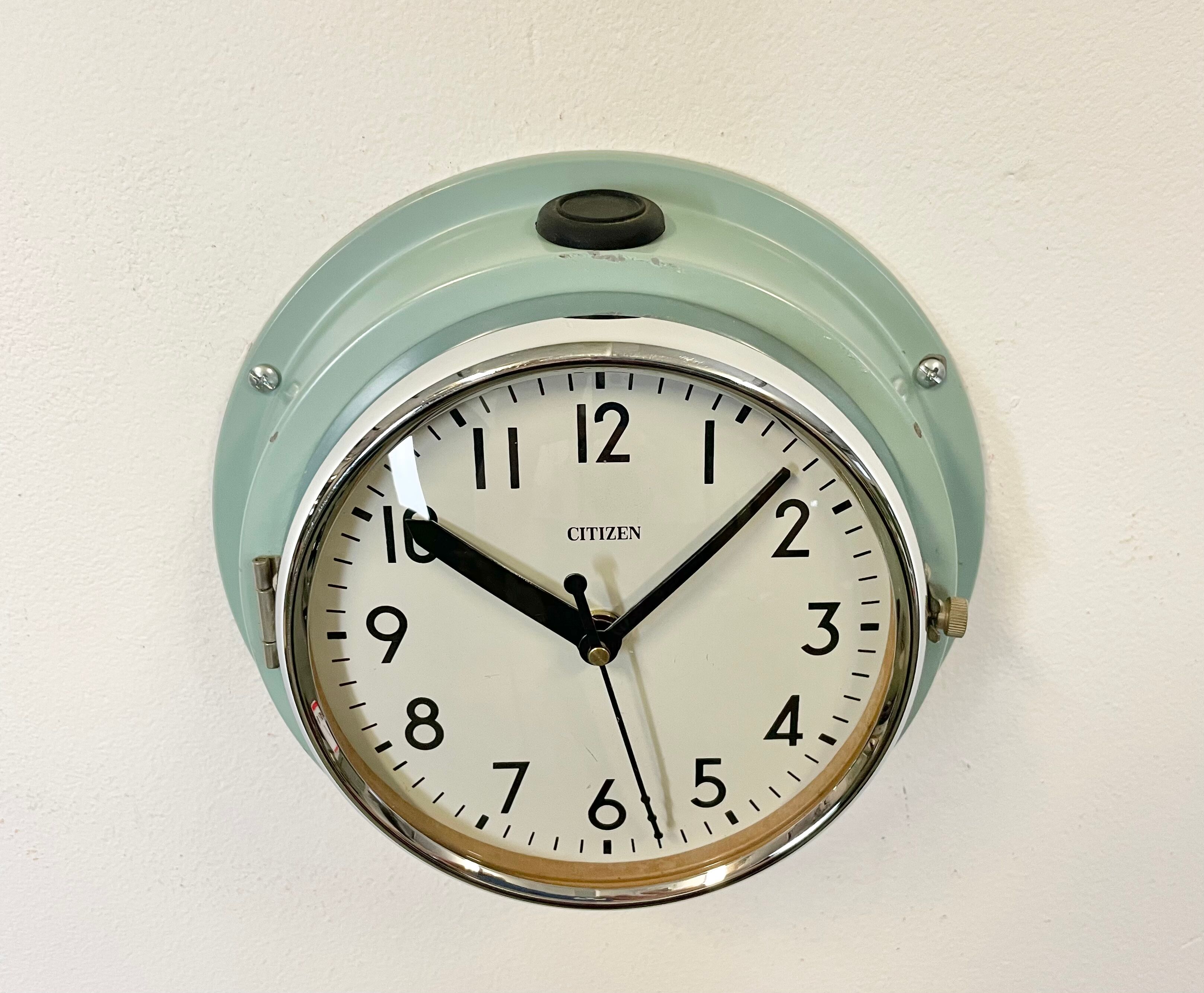 Vintage blue citizen navy wall clock, 1970s