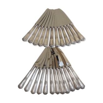 Set of 24 SFAM silver metal knives with stainless steel blades