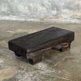 Small stool, black solid teak accent stool wabi-sabi L30 W8.5 H6.
