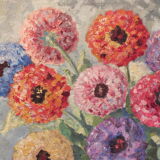 Oil painting on canvas bouquet of anemones signed Françoise (Oury) Bangor