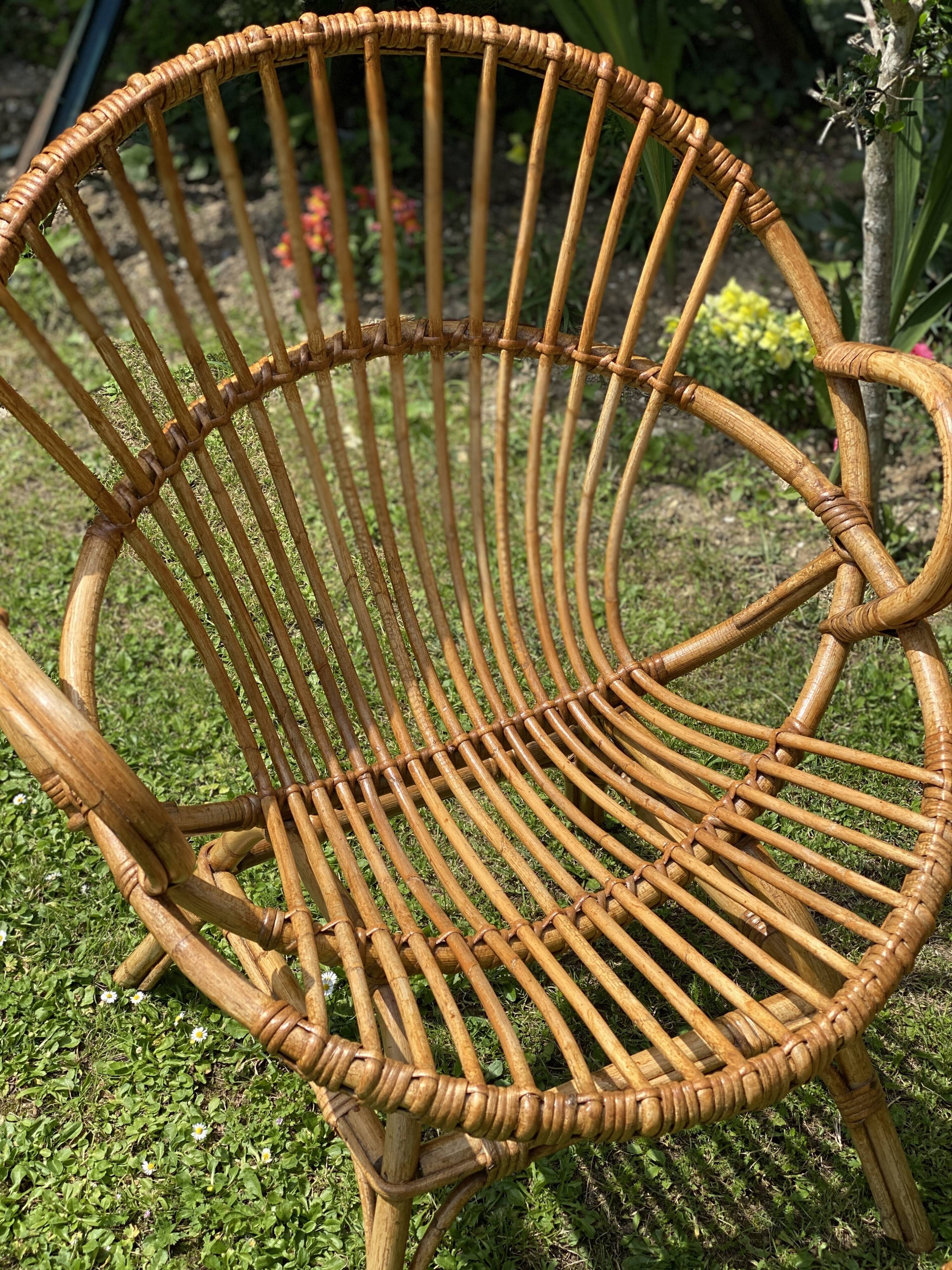 Paire de fauteuils rotin corbeille vintage