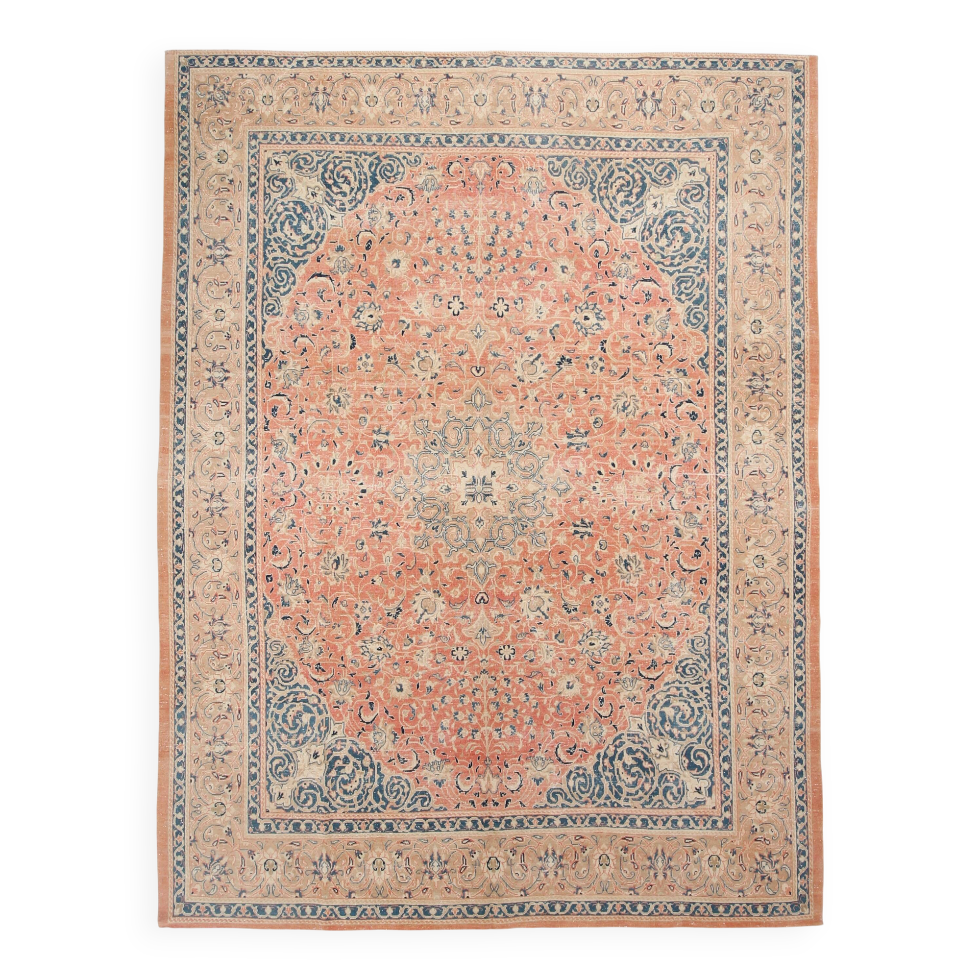 Rare Tapis Persan Ancien, Chef-d’œuvre Fait Main en Laine Naturelle