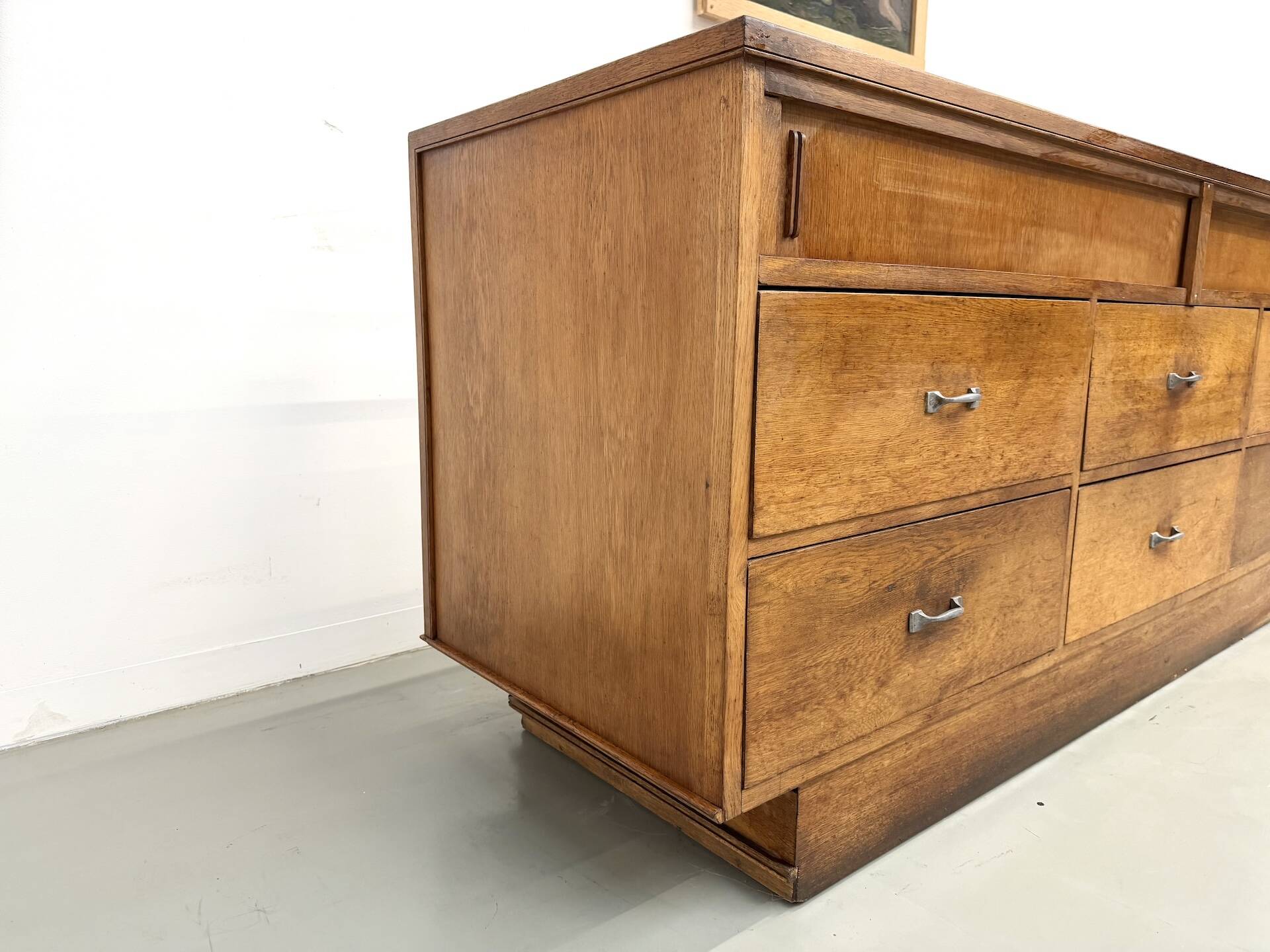 Vintage Siegel Paris workbench in oak and glass – 1950