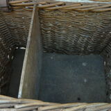 Old fishing basket rattan wood and leather