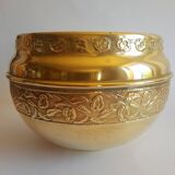Ancien cache pot laiton frise florale vintage