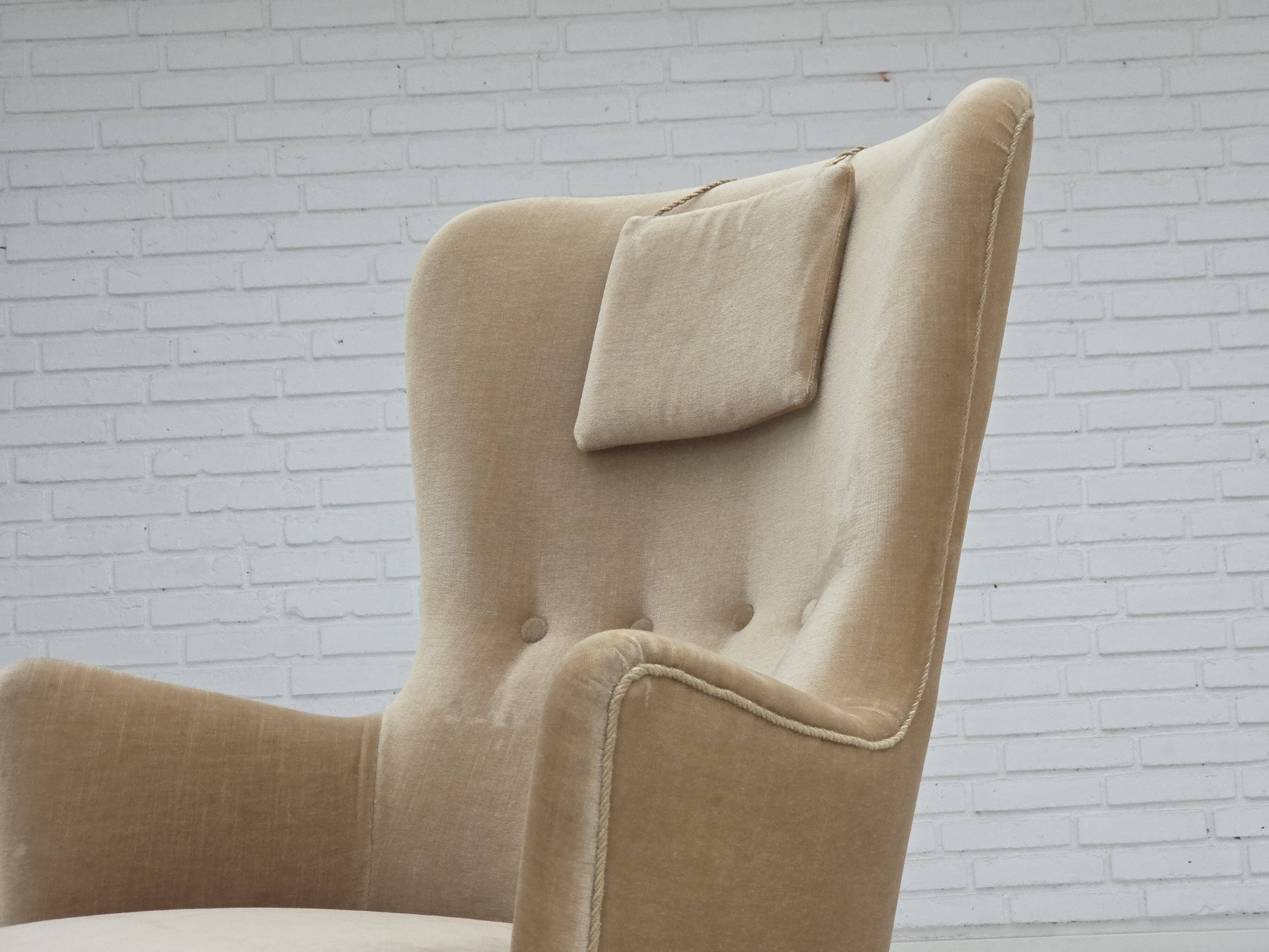 1960s, Danish armchair in green/brown furniture velour, original condition.