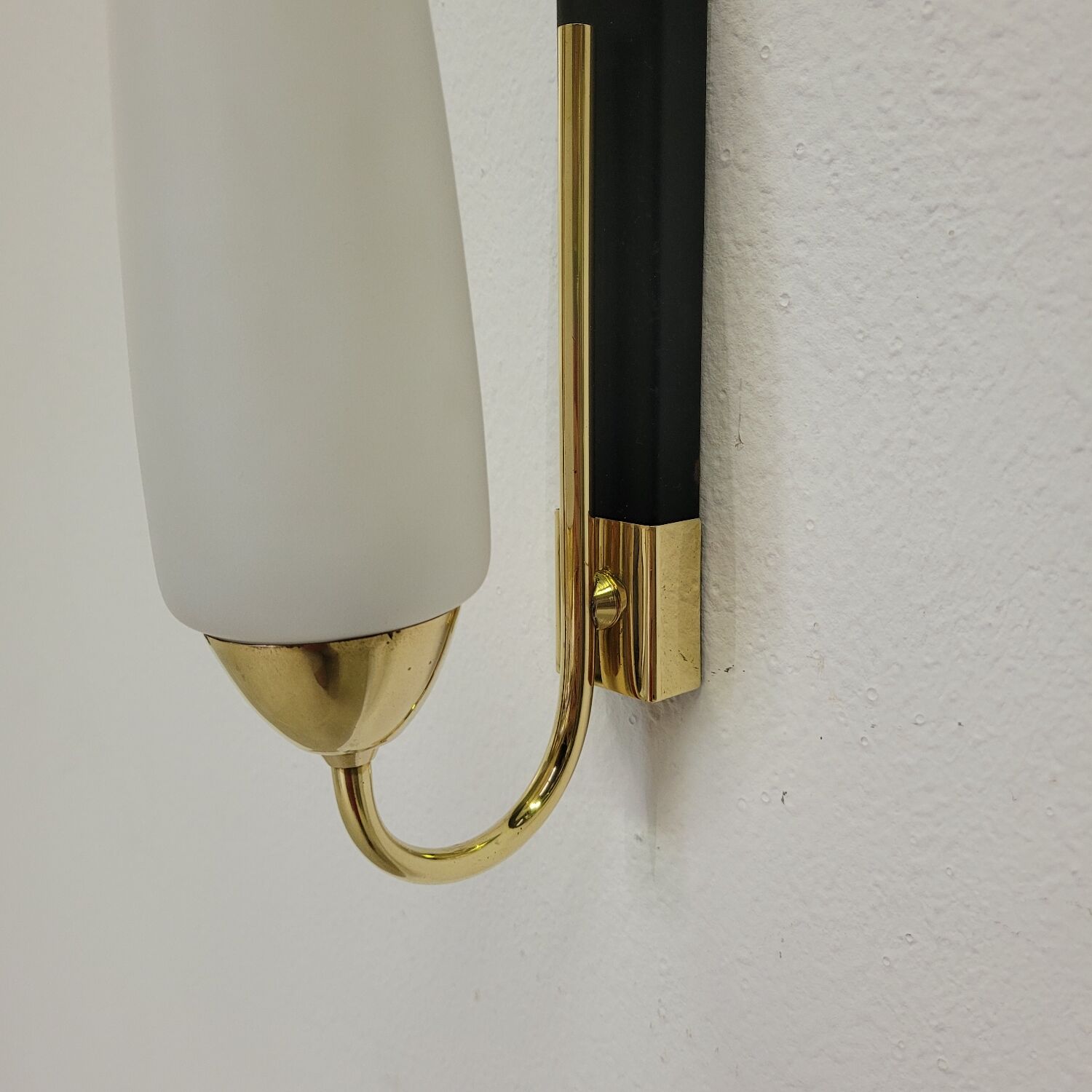 Pair of vintage Arlus wall lights in brass and opaline from the 60s