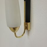 Pair of vintage Arlus wall lights in brass and opaline from the 60s