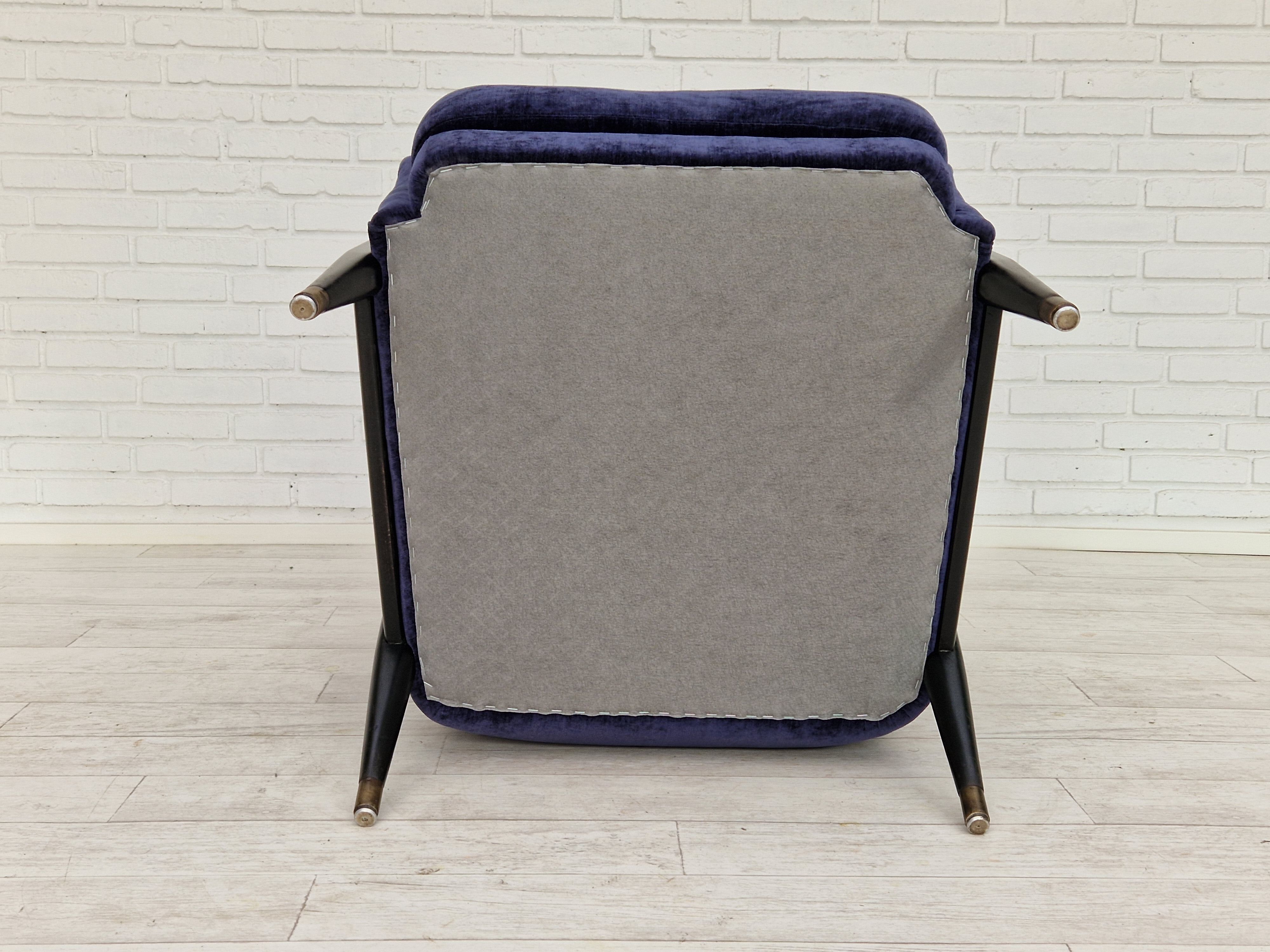 1960s, Swedish design, refurbished high-back armchair, vintage velour