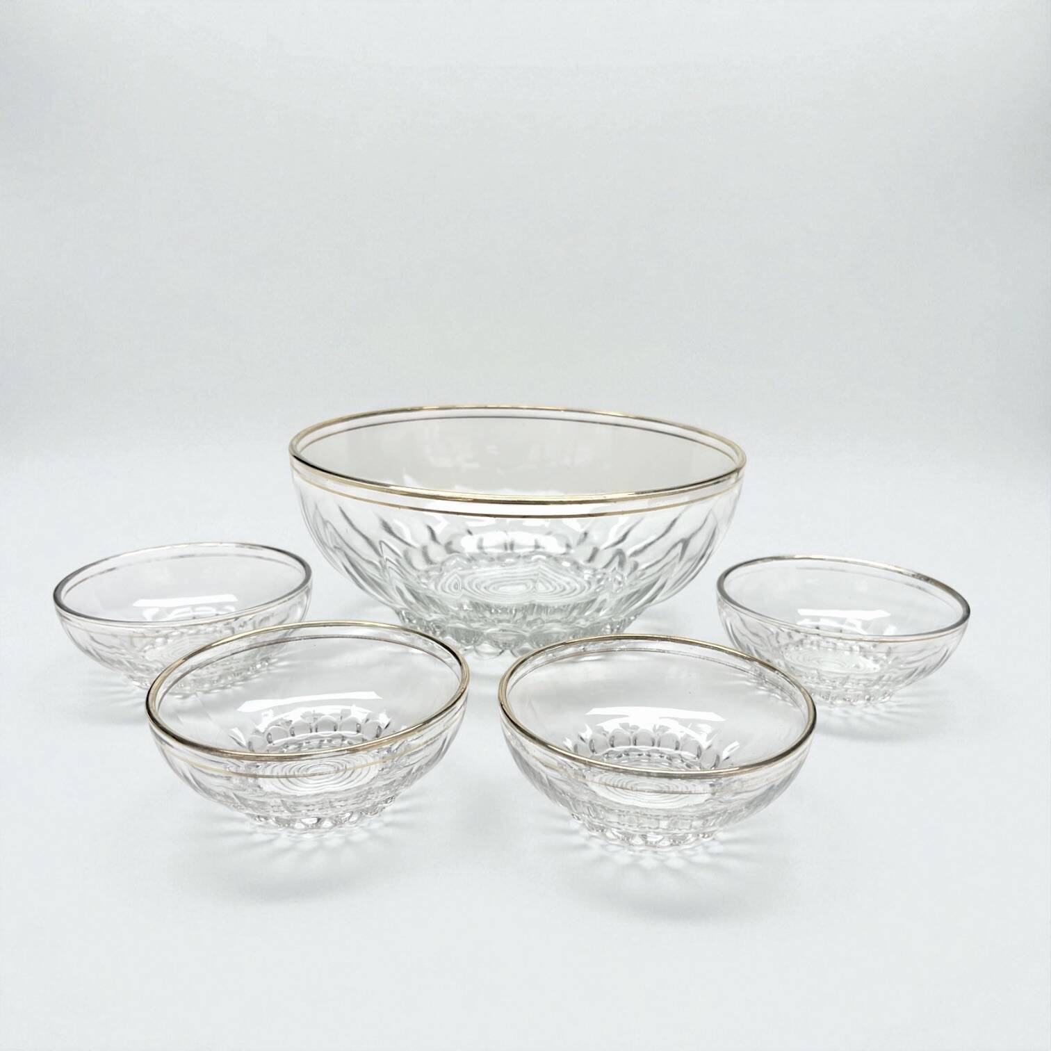 Fruit salad service in molded glass and gilt decoration with balls, 1950