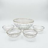 Fruit salad service in molded glass and gilt decoration with balls, 1950