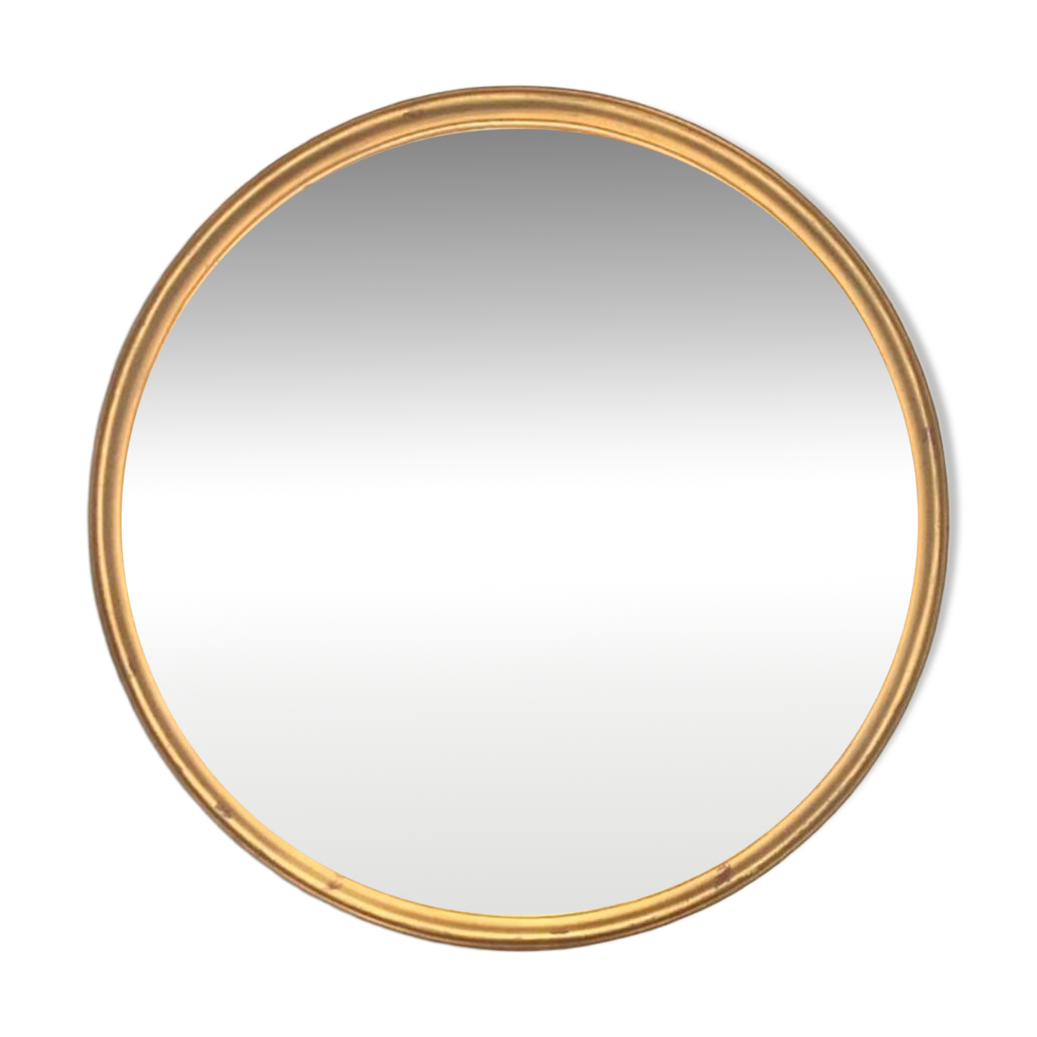 Rare round wall mirror in wood and gilded plaster – Ø 80 cm – 1950s