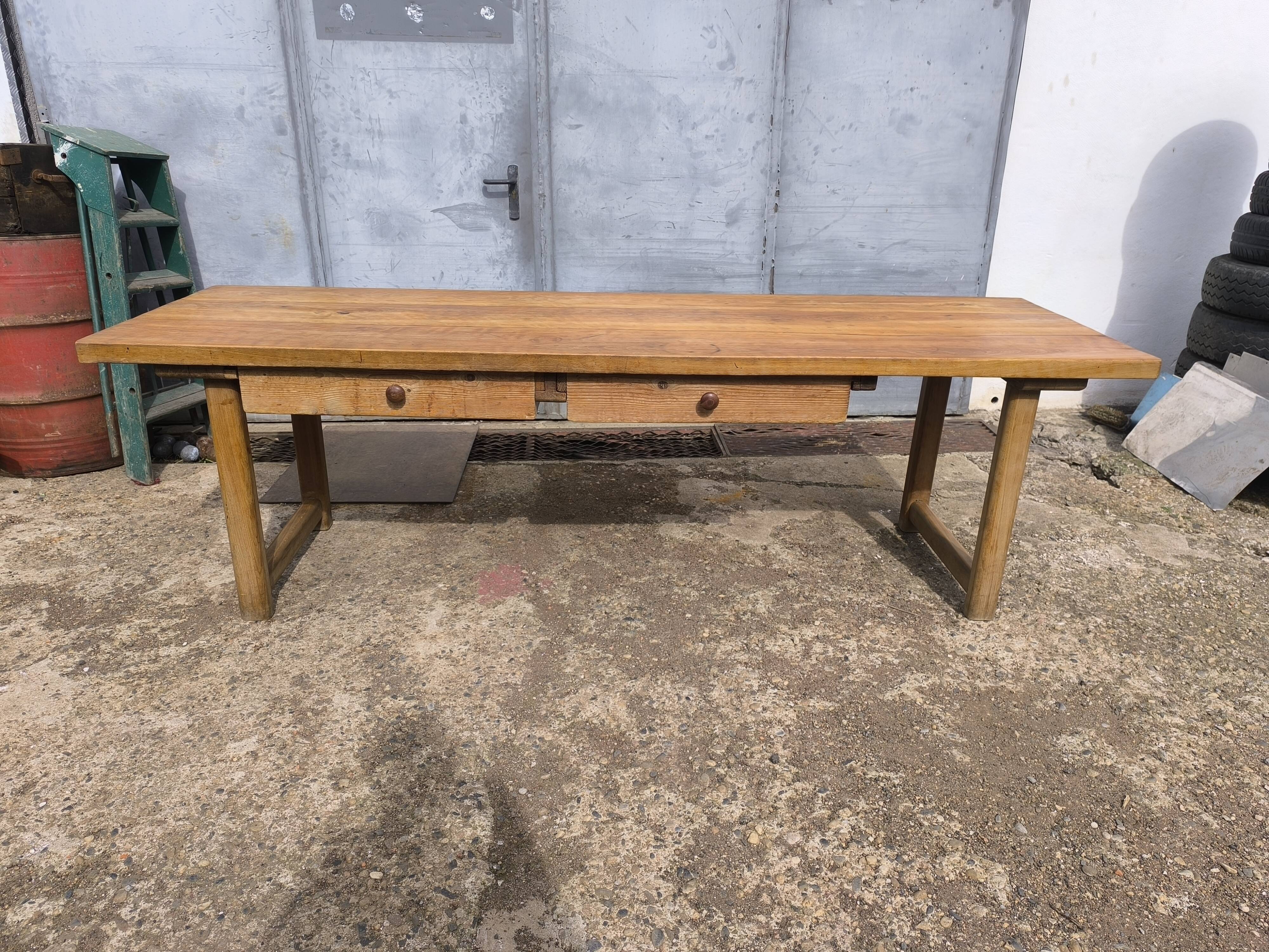 Large antique beech farmhouse table 2.56m vintage rustic 10 seats