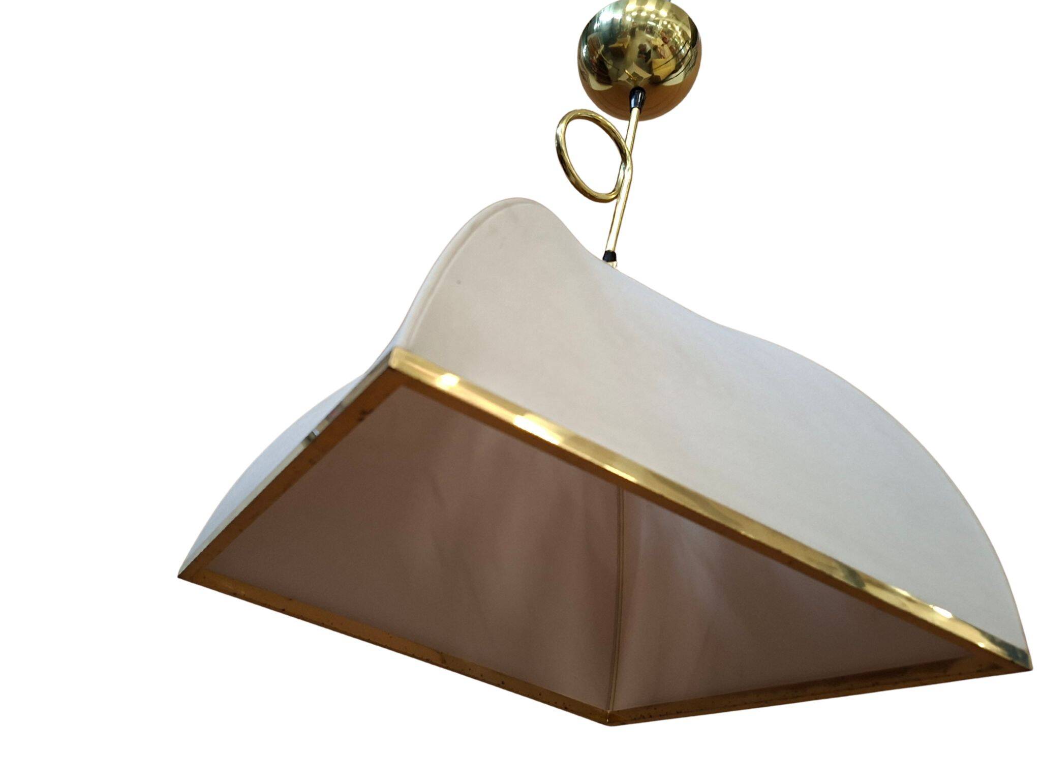 Lampadario Vintage anni '70 in Ottone e Stoffa