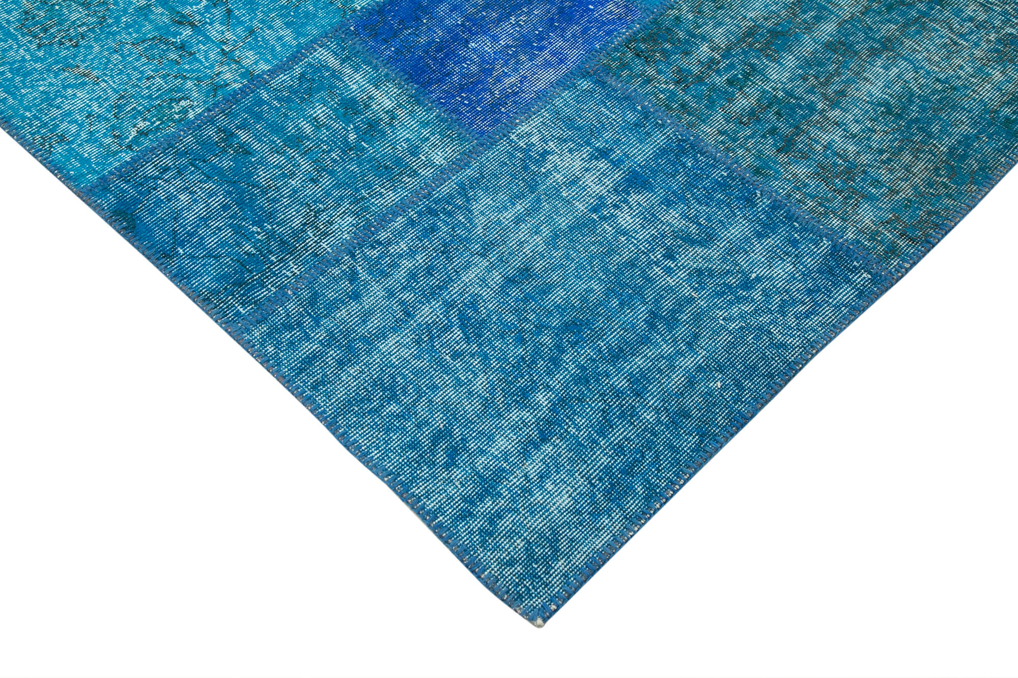 Hand-knotted oriental overdyed 205 cm x 305 cm blue patchwork carpet
