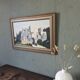 Peinture à l’huile de scène de rue de paysage urbain suédois vintage moderne du milieu du siècle « City Stroll », encadrée