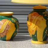 Ceramic lamp, vase and matching plate, Drimmer