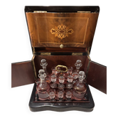 Napoleon III liquor cabinet in marquetry, cut crystal