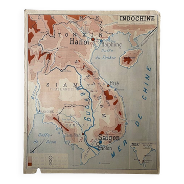 Vintage school map "Indochina and Madagascar"
