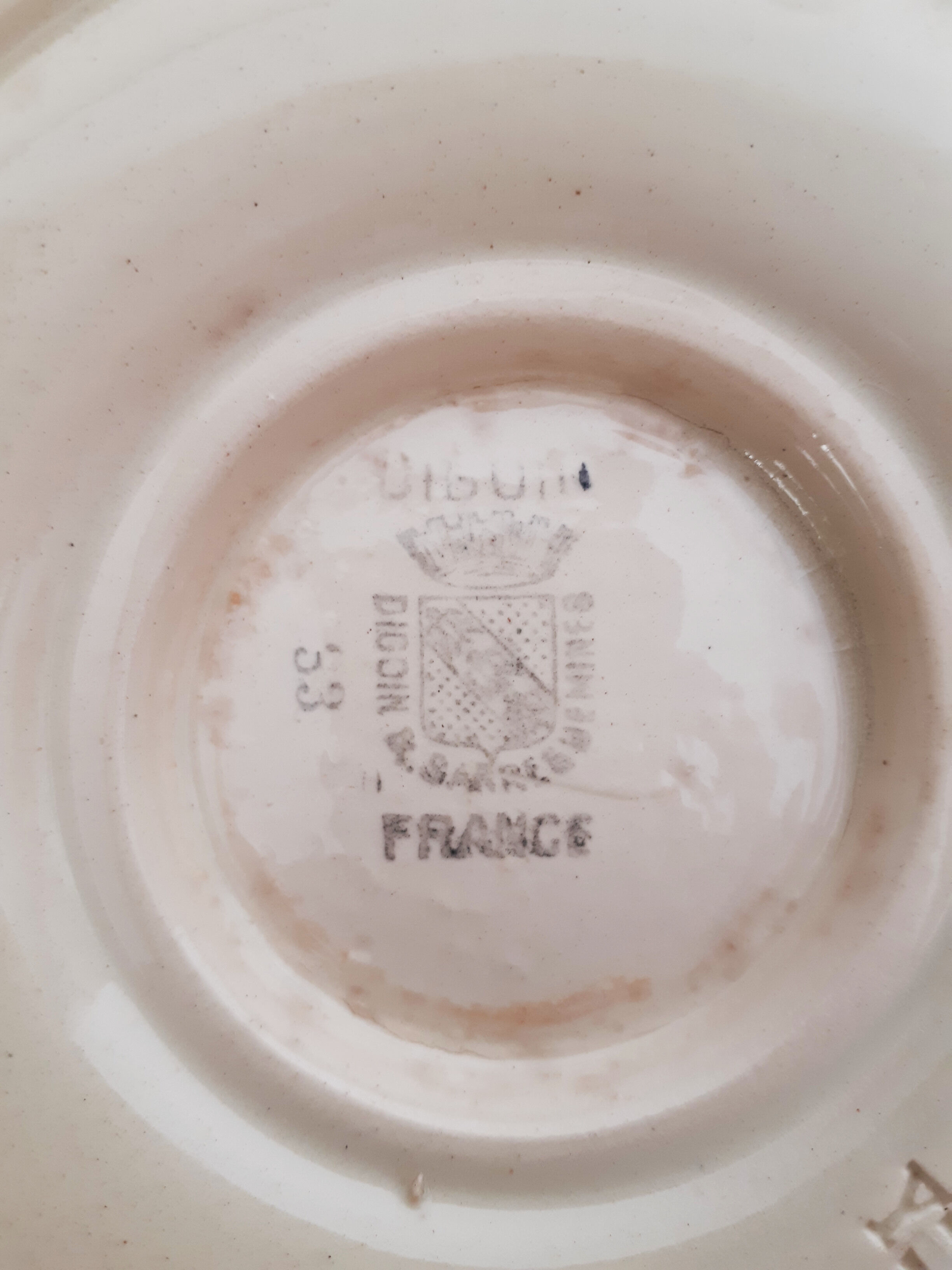 Digoin porcelain saucière, blue pink model