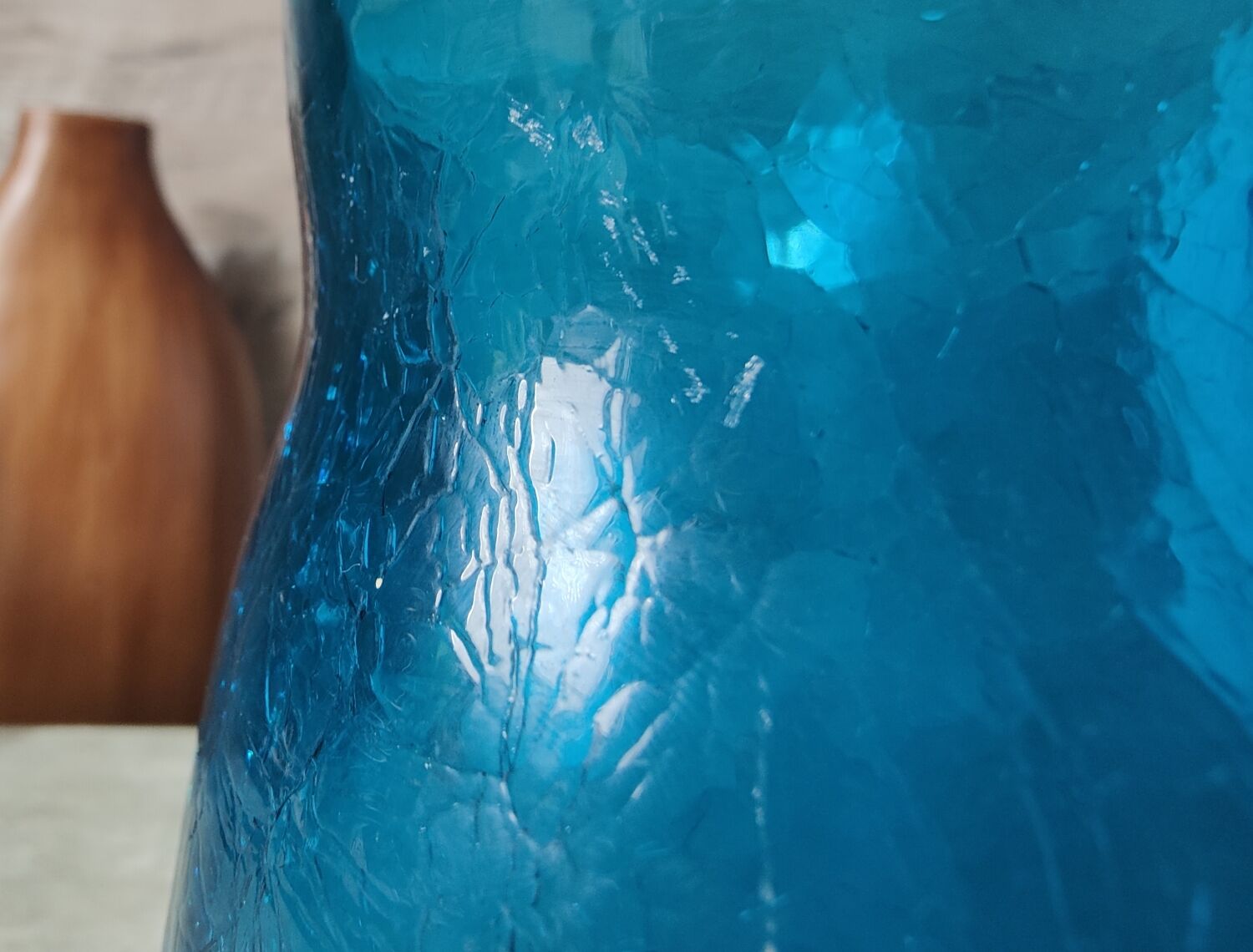 Blue cracked glass pitcher