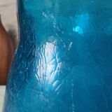 Blue cracked glass pitcher