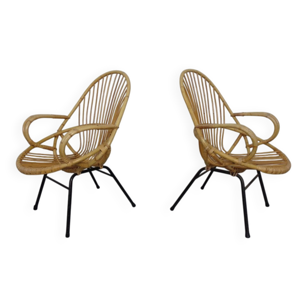 Set of Dutch Mid-Century Bamboo Chairs by Rohé Noordwolde, 1950s — Beyit