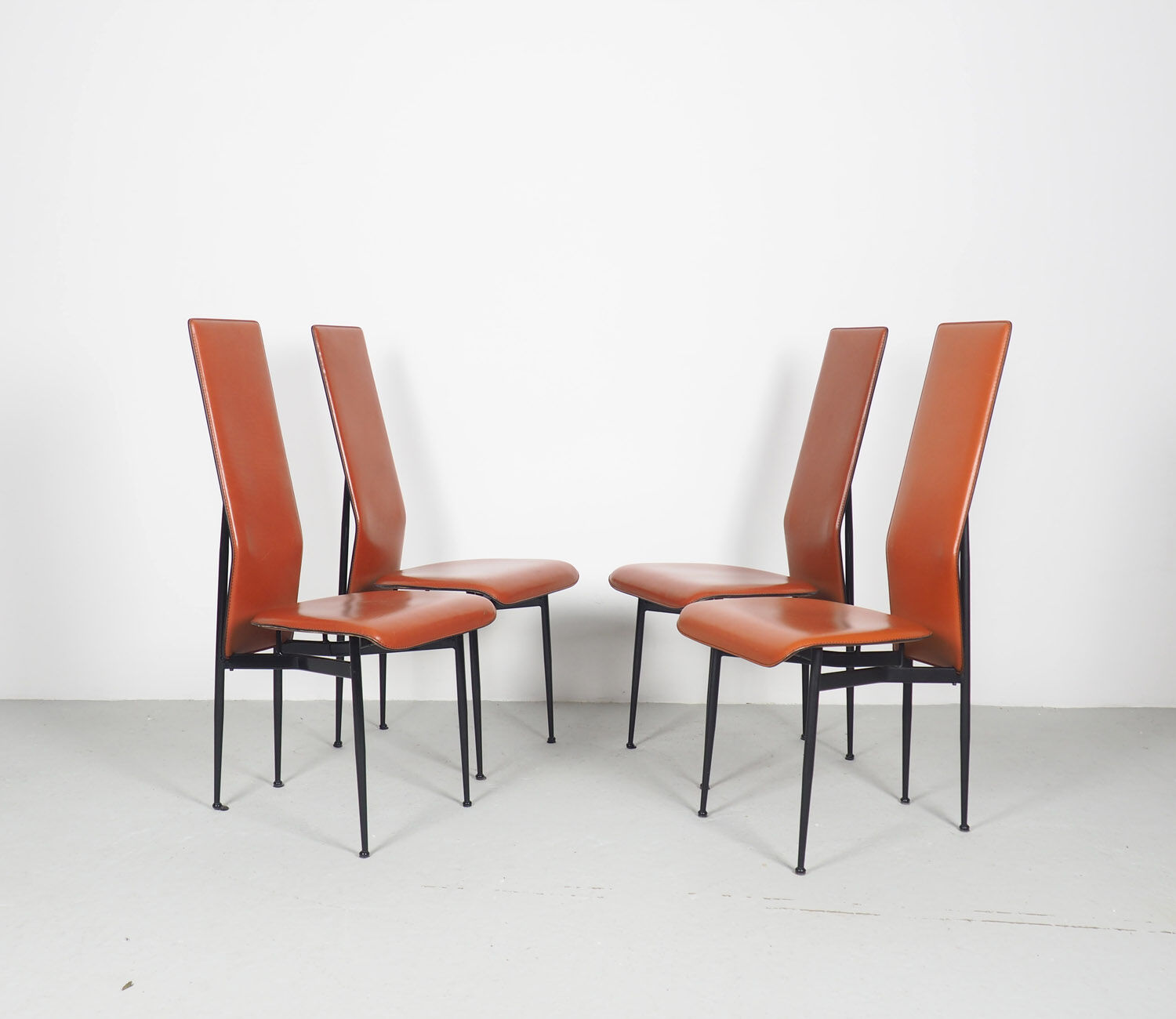 Fasem dinner chairs S44 in cognac red leather, 1990's