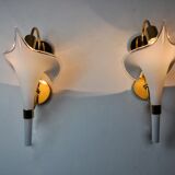 Pair of white fleur-de-lis wall lights, Murano glass, Italy, 1970