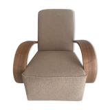 Art deco armchair in walnut and curly fabric