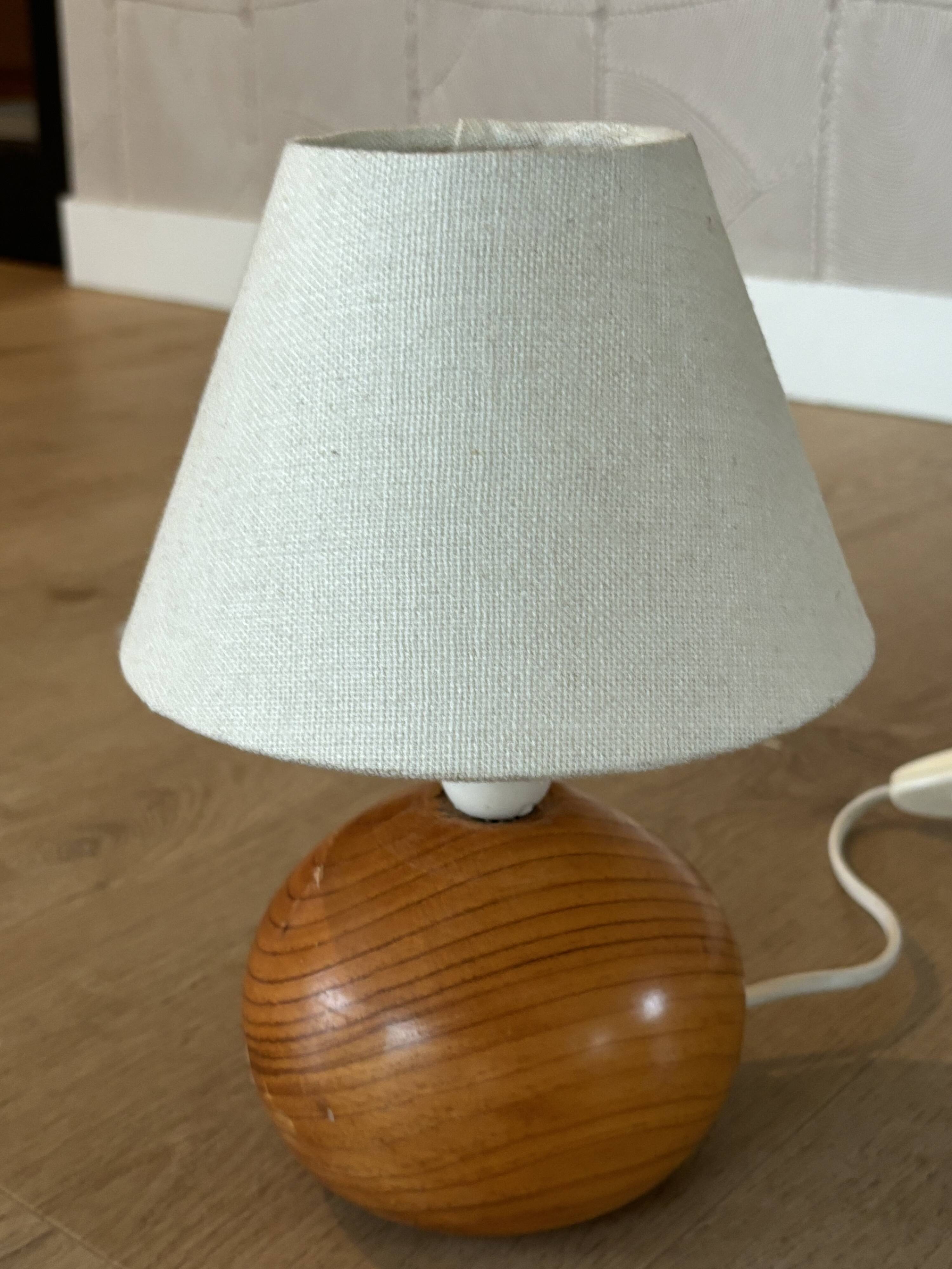 vintage wooden ball lamp small model with fabric shade 80's design