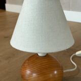 vintage wooden ball lamp small model with fabric shade 80's design