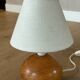Lampe boule en bois, abat-jour en tissu, années 80