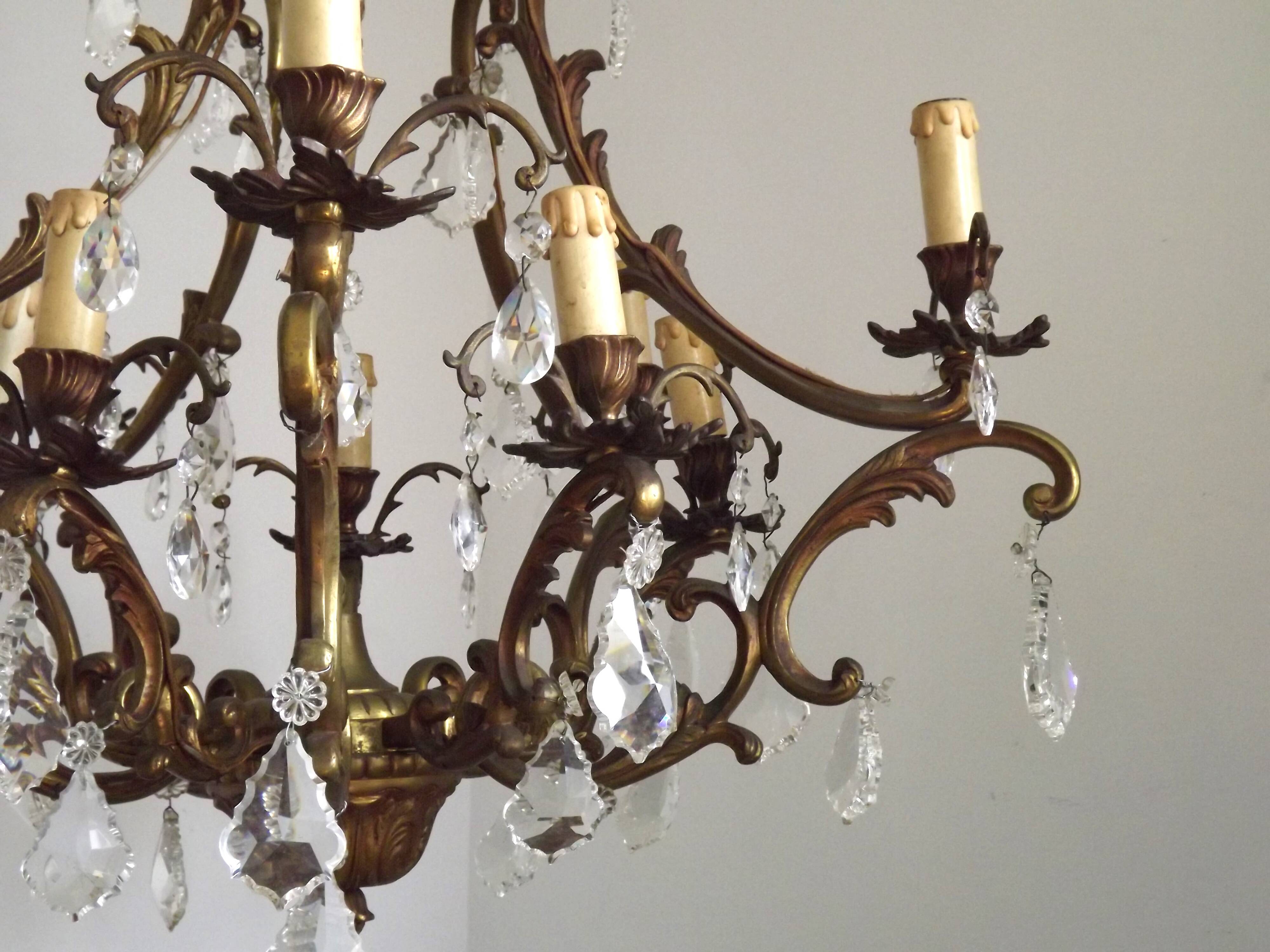 10 Light 5 Sided Bronze and Crystal Cage Chandelier