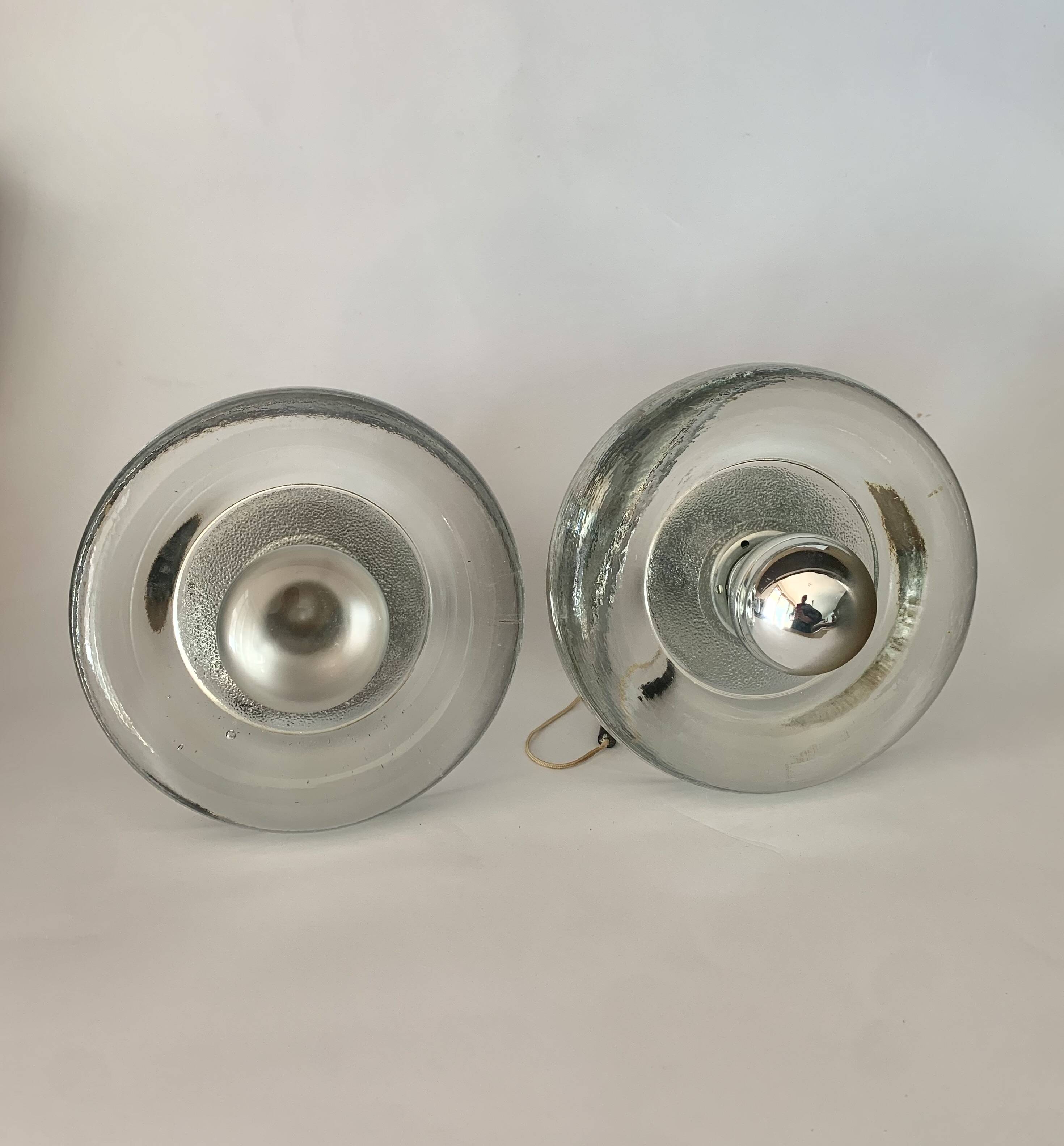 Pair of Mid-Century Wall Sconces in Glass and Chrome