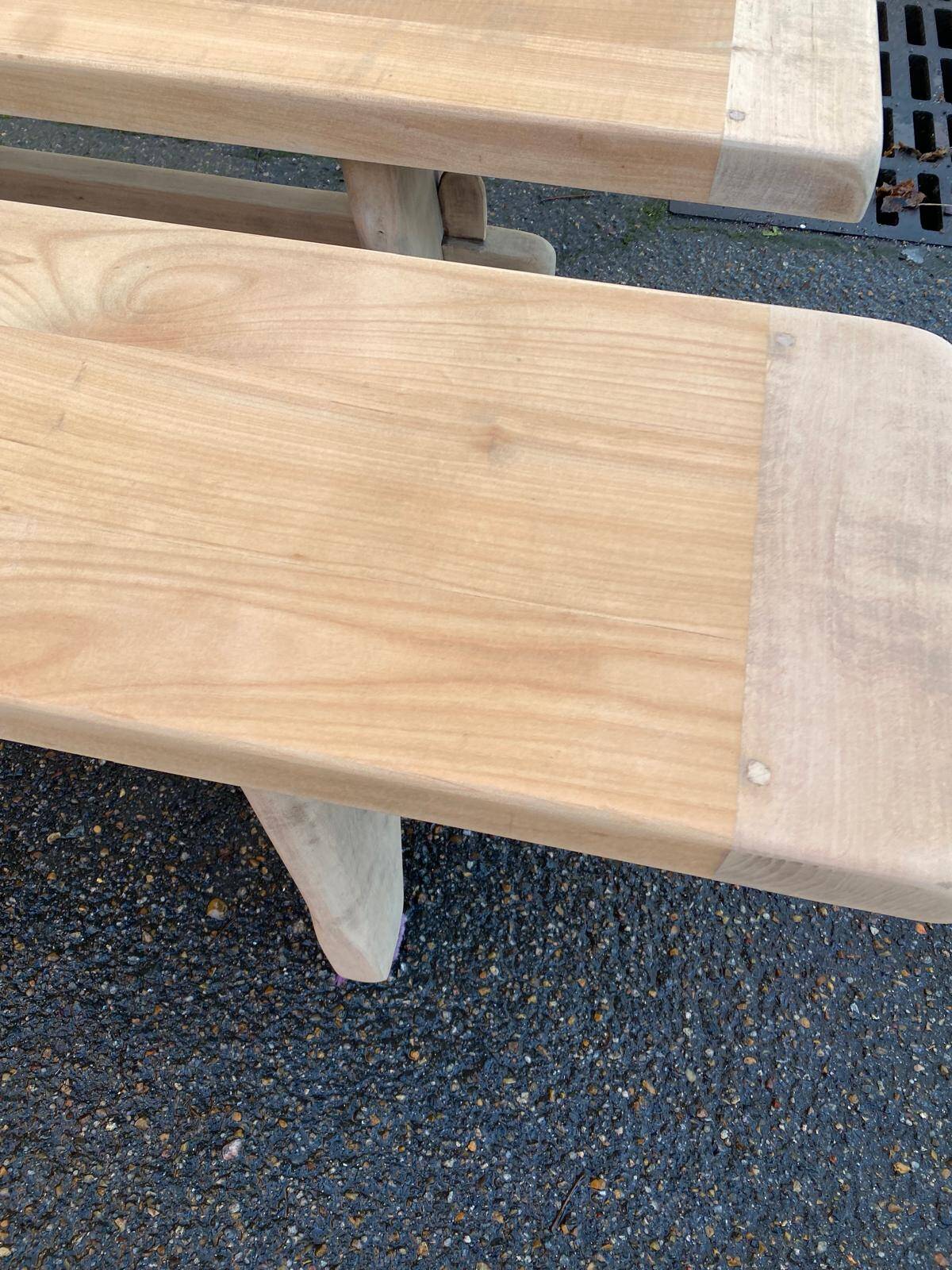 2 renovated oak farmhouse benches from the 20th century, 200cm.