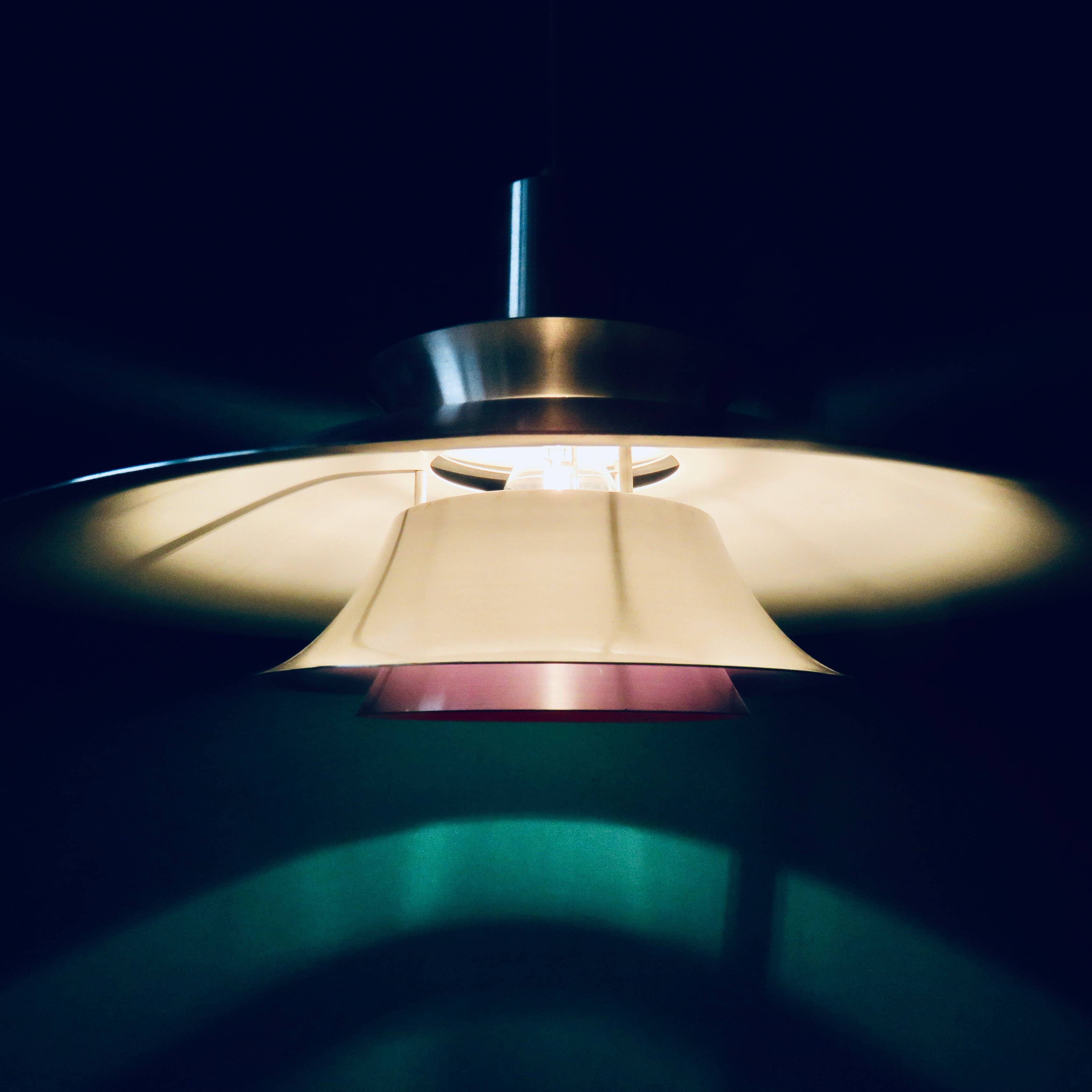 Suspension in brushed aluminum, interior in 3 colors. Denmark 1970
