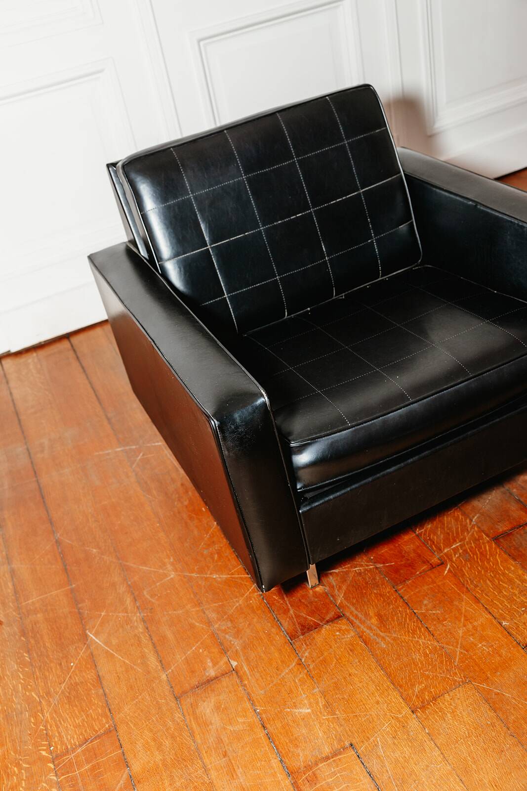 Black faux leather armchair, 1960
