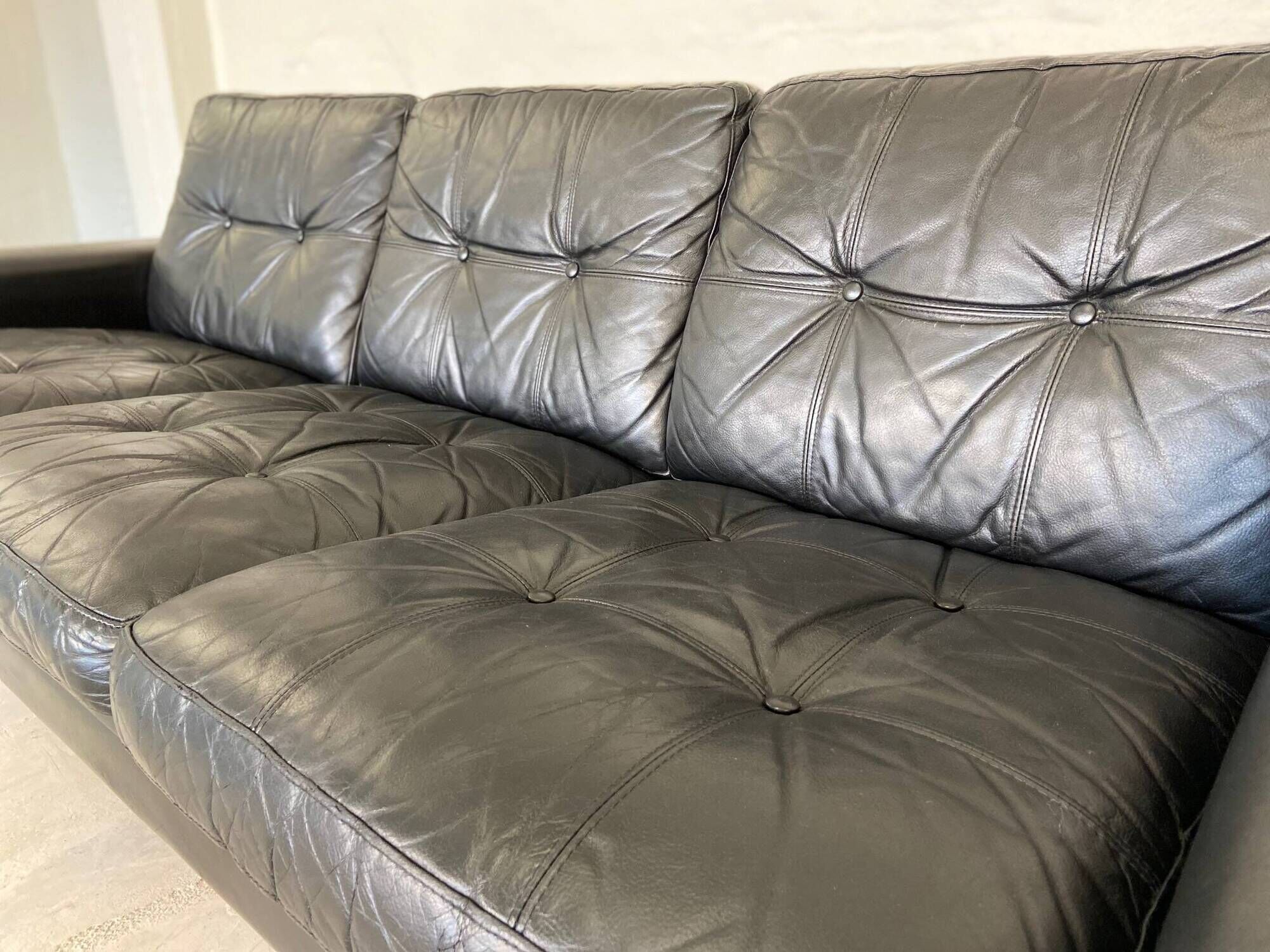 Vintage danish retro nili stoppmøbler 3 person sofa in black leather 1960s