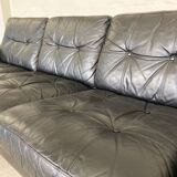 Vintage danish retro nili stoppmøbler 3 person sofa in black leather 1960s