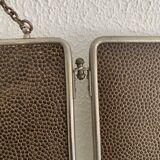 Vintage 1930s triptych barber mirror faux shagreen brown - 30 x 77 cm