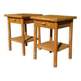 Pair of Bamboo Bedside Tables - Circa 1970
