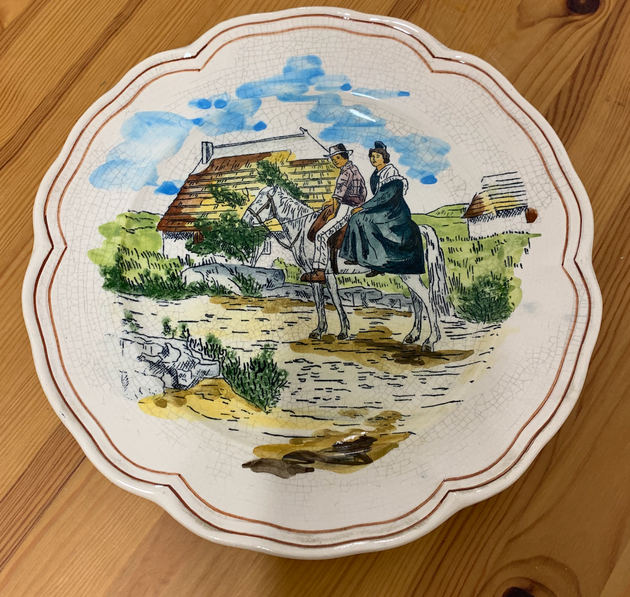 Flat plate earthenware old French ceramic vintage Almi collection