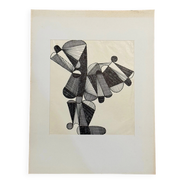 Dessin composition moderne 1970 par François de Chabot