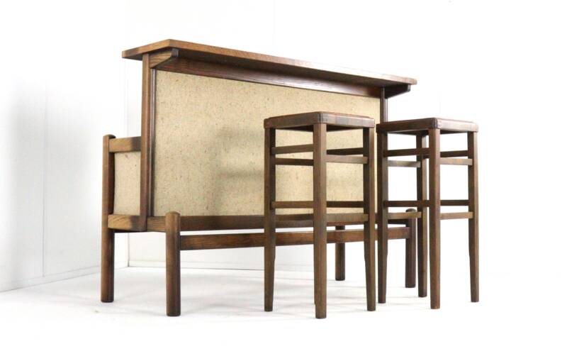 1970's home bar with 2 stools - vintage danish design mid century modern