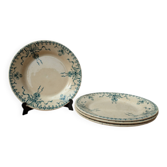 Set of 4 old opaque porcelain plates from Gien, Venice Terre de fer model