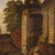Great 17th century Italian painting, bucolic landscape with ruins