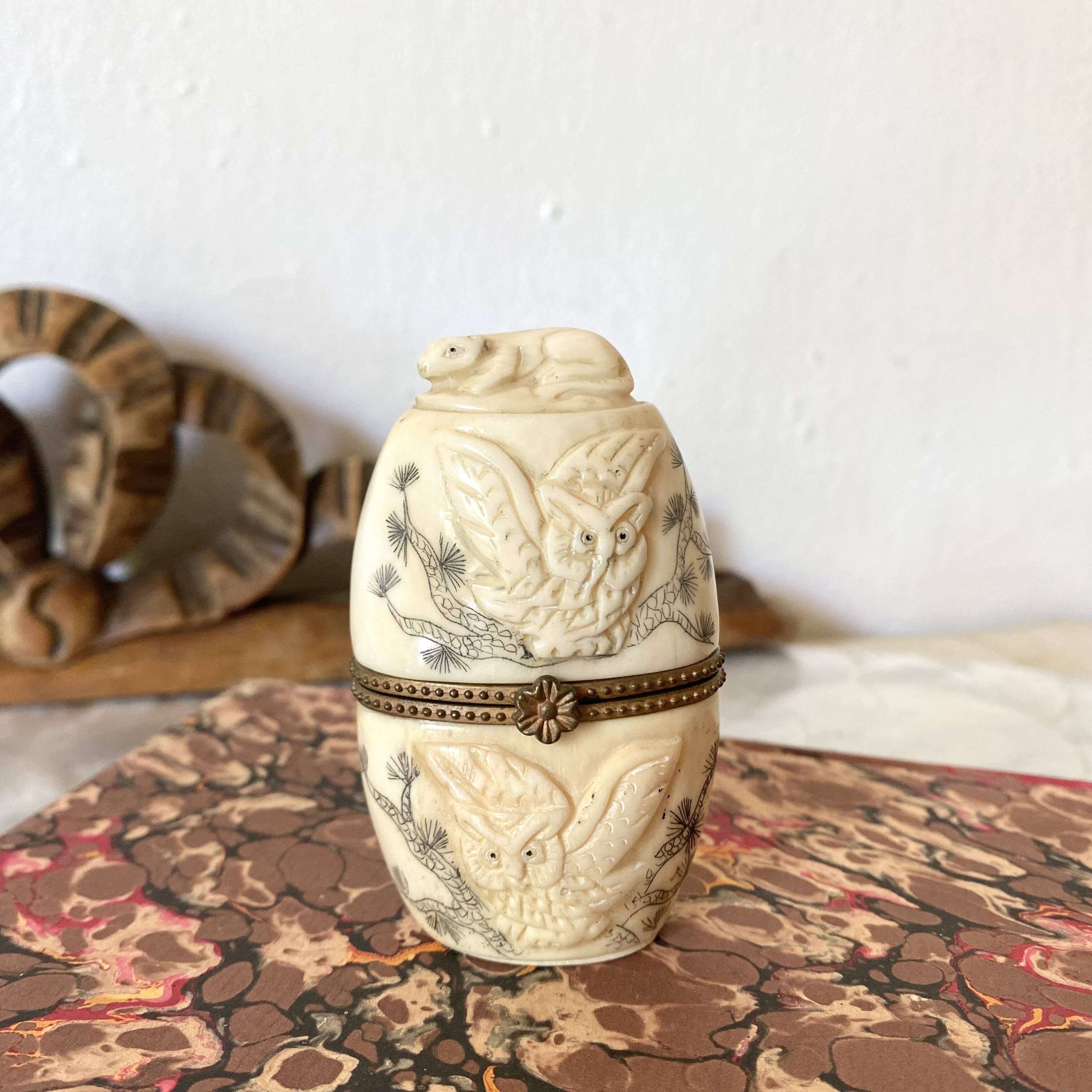 Ivory and brass owl and ermine box