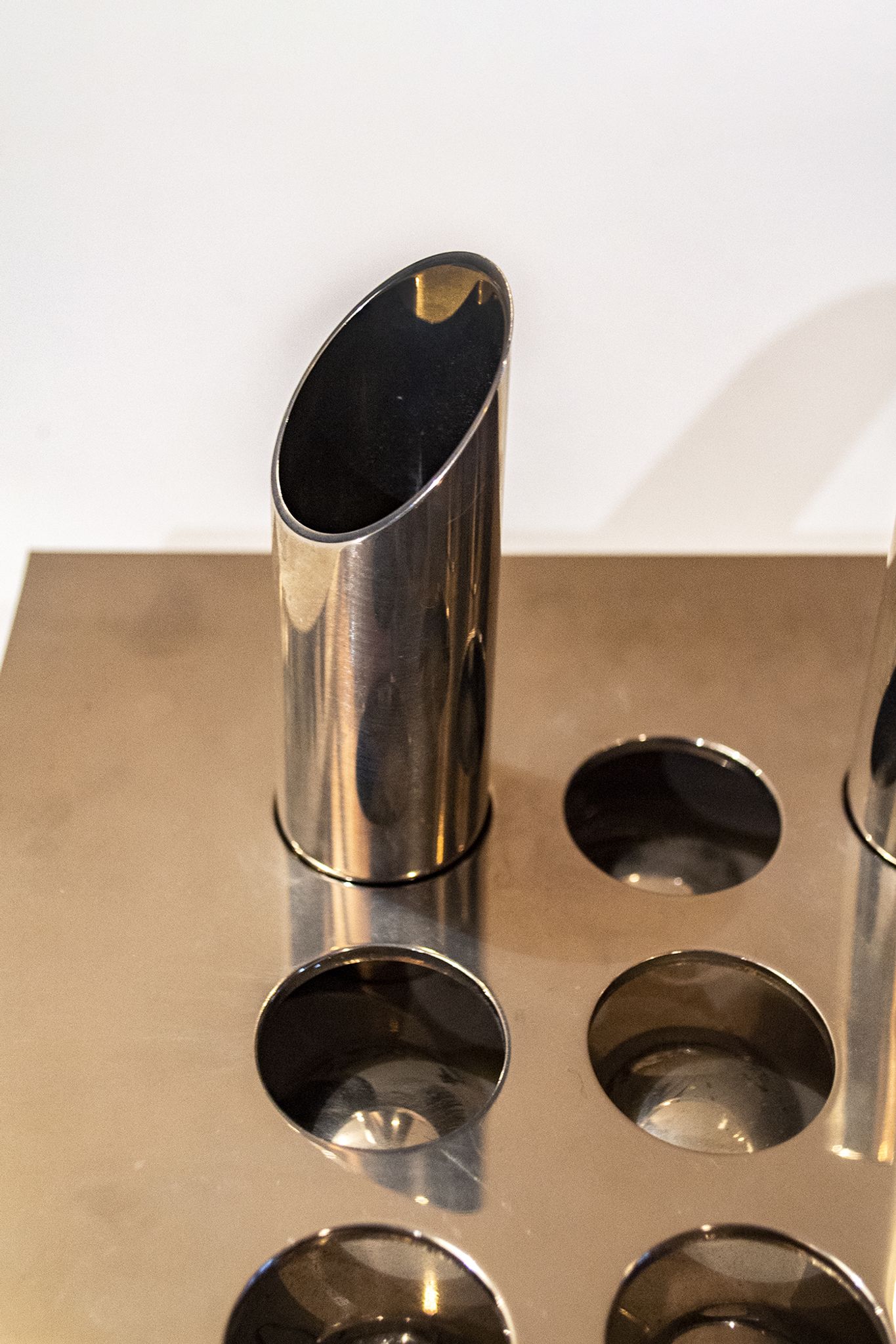 Steel flower holder sculpture by Mario Faggian for MAM, Italy 70s
