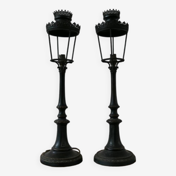 Paire de lampes de table françaises en bronze en forme de lampadaires